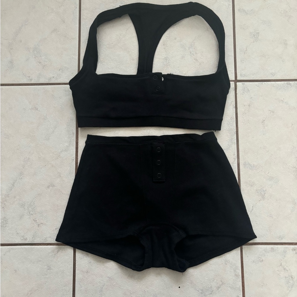 Victoria's Secret PINK Black Ribbed Crop Top and Shorts Set